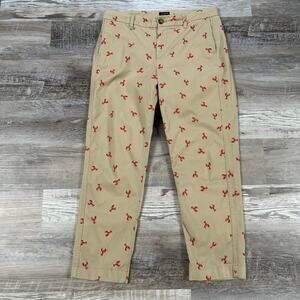 J.Crew Lobster Print Chino Pants High Rise Khaki Red Embroidered 10P